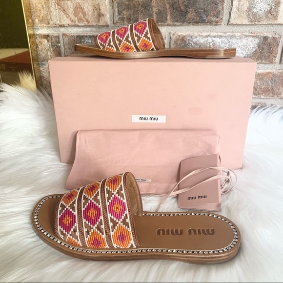 MIU MIU Calzature Donna Embroidery Slide Sandal 6 - Picture 2 of 15